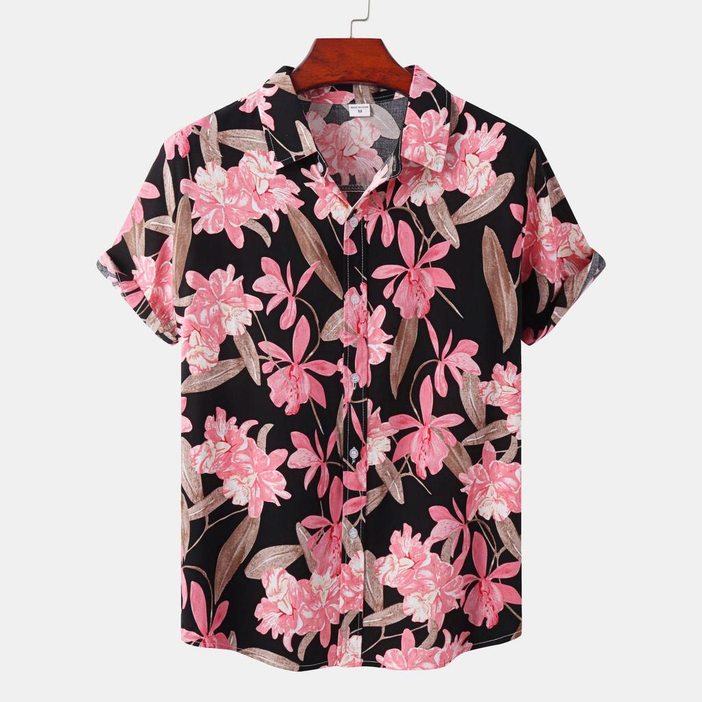 2022 Men's European Size Floral Short-Sleeve Hawaiian Beach Vacation Shirt