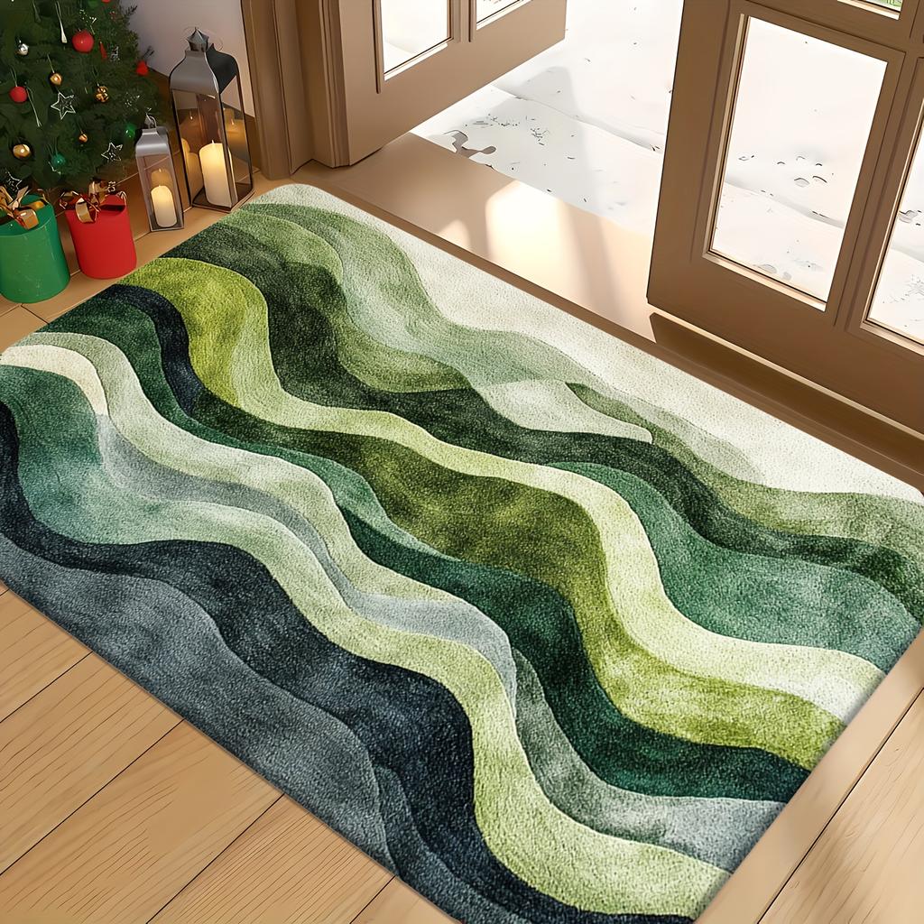Green Gray Corrugated Print Bath Mat, Non-Slip Rug, Dual-Tone Decor for Bathroom, Kitchen, Entryway, Housewarming Gift