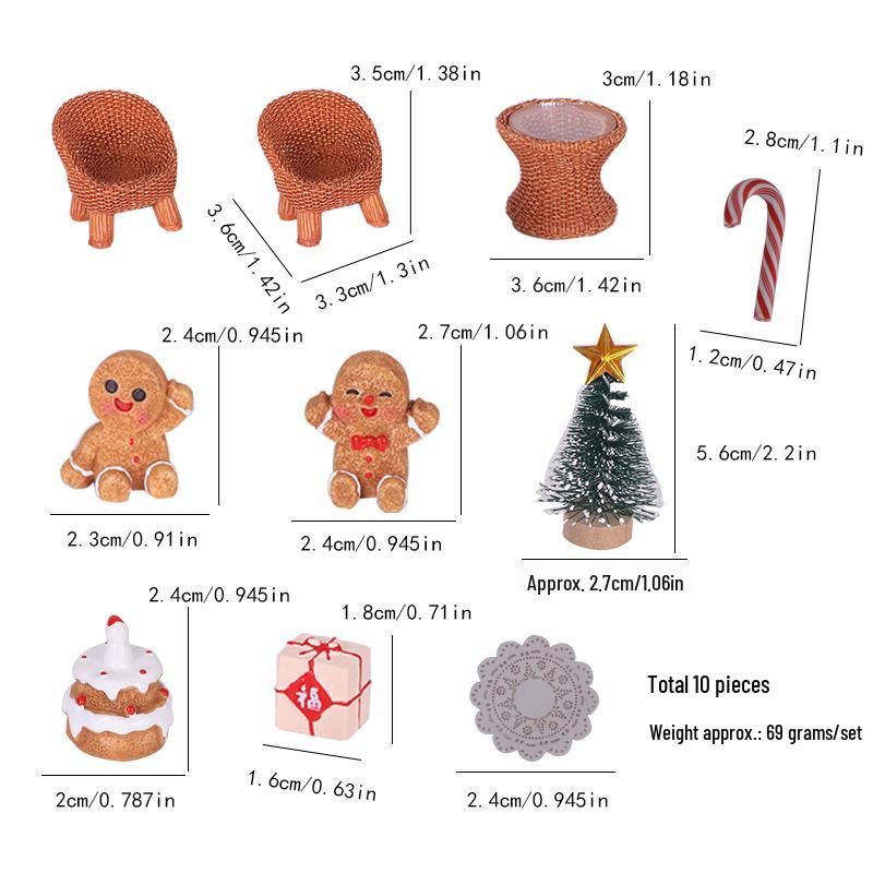 Dollhouse Christmas Scene: Cookie Man, Table, Chair, Tree, Ornaments, Mini Models