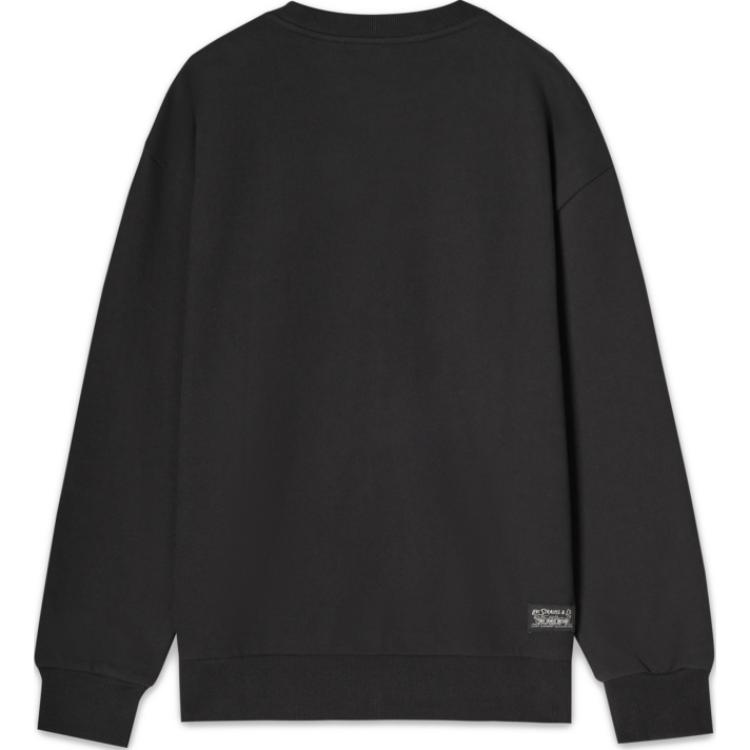 Levis Denim Wanderer Series Logo Print Ribbed Crew Neck Loose Comfortable Long Sleeve Sweatshirt Men sweatshirt Black 0018N-0002