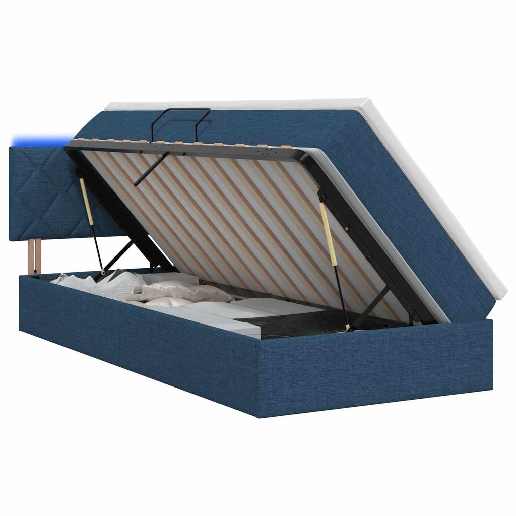 LED Storage Bed with Mattress Blue 100 X 200 Cm Fabric