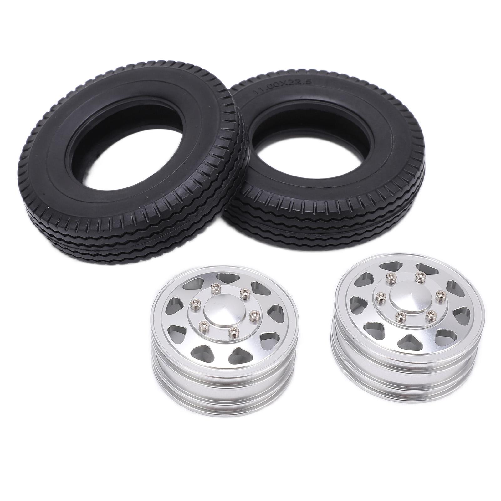 

2Pcs Metal Front Hub with 22mm Width Rubber Tires for Tamiya 1 14 RC Trailer Tractor TruckSilver
