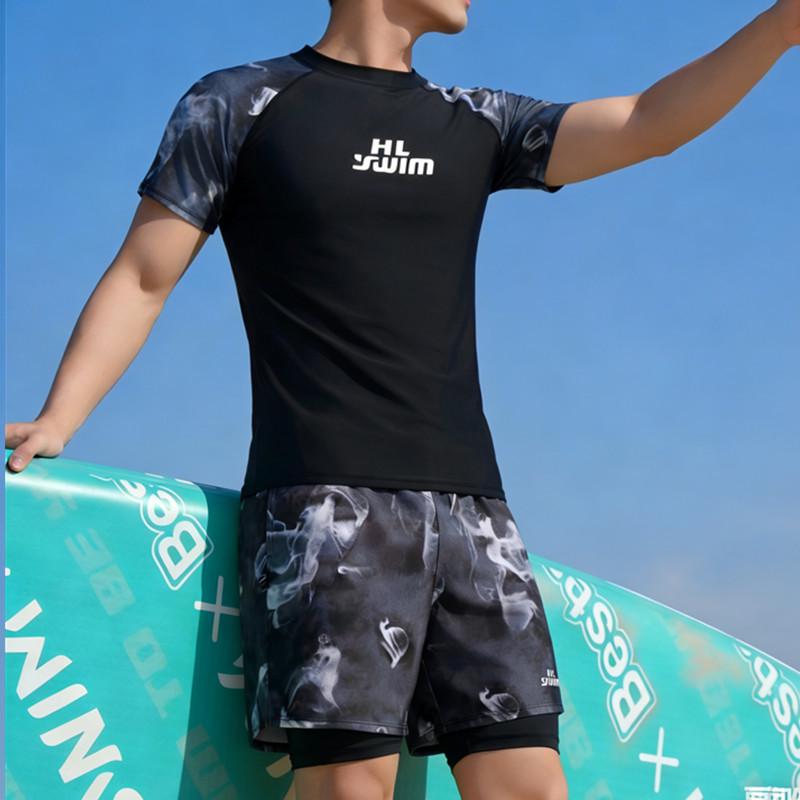 Men s & Boys  Quick-Dry Swimsuit Set: Anti-Embarrassment Swim Top & Shorts for Hot Springs XXL