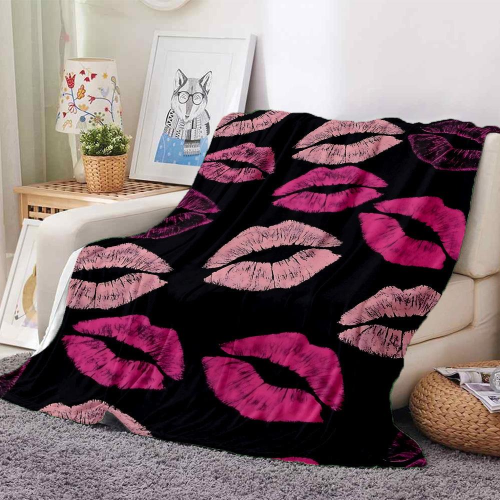1pc Lipstick Kiss Print Blanket Warm, Cozy, And Soft, Suitable for Sofas, Beds, Cars, And Office Use.Perfect for Camping And Travel, Making It a Great