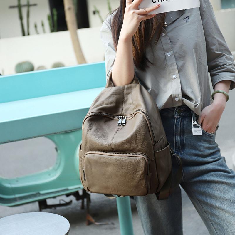 Vintage Genuine Leather Travel Backpack Women's Cowhide College Style School Bag