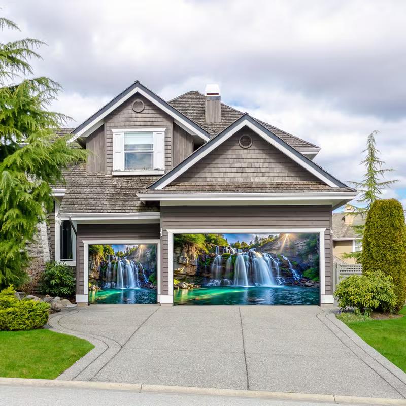 2D Turquoise Lake Waterfall Garage Banner Outdoor Holiday Decoration
