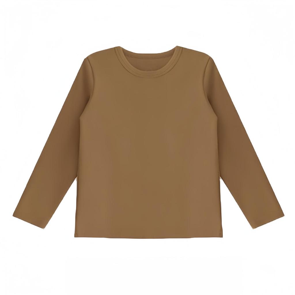 Kids' Long Sleeve Base Layer Top - Plain White or Black Pure Cotton T-shirt for Boys and Girls, Spring/Fall Wear