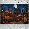 One 2D flat banner with a Halloween circus carnival theme background including a carousel.zyc