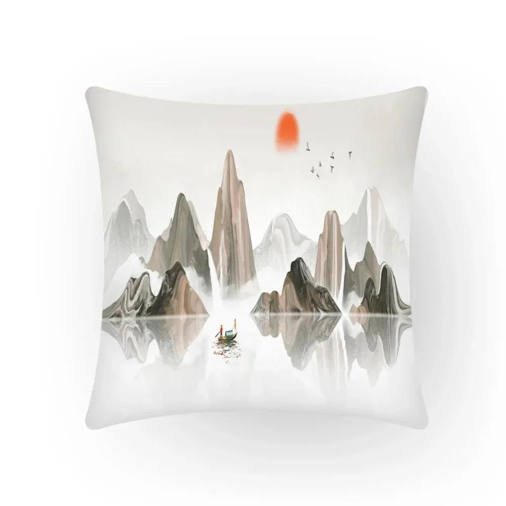 Luxury Home Decoration Cushion Cover Chinese Style Ink Painting Clouds Simple Decoration Office Sofa Cushion Cover