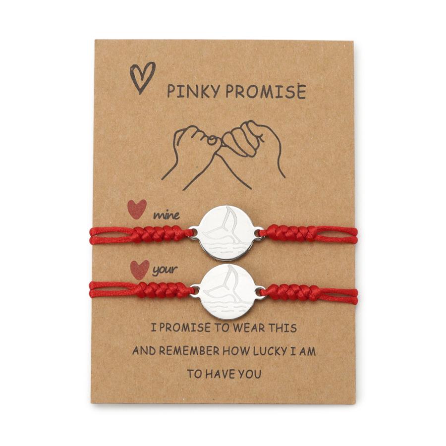 Noter Romantic 2Pcs Paired Couple Bracelet Handmade Braided Red String Braslet Stainless Steel Whale Tail Charm Love Braclet