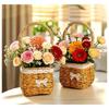With Handle Imitation Rattan Handhold Handwoven 2 Colors Weaving Flower Basket Household Braid Storage Baskets