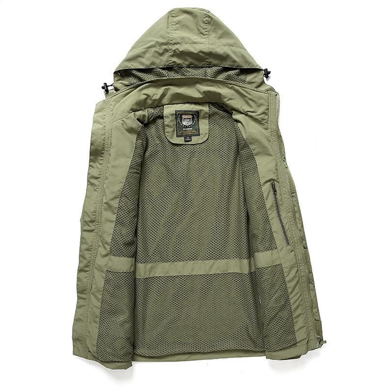 Куртка мужская уличная тонкая сетчатая съемная куртка с капюшоном и водонепроницаемым — фото 4