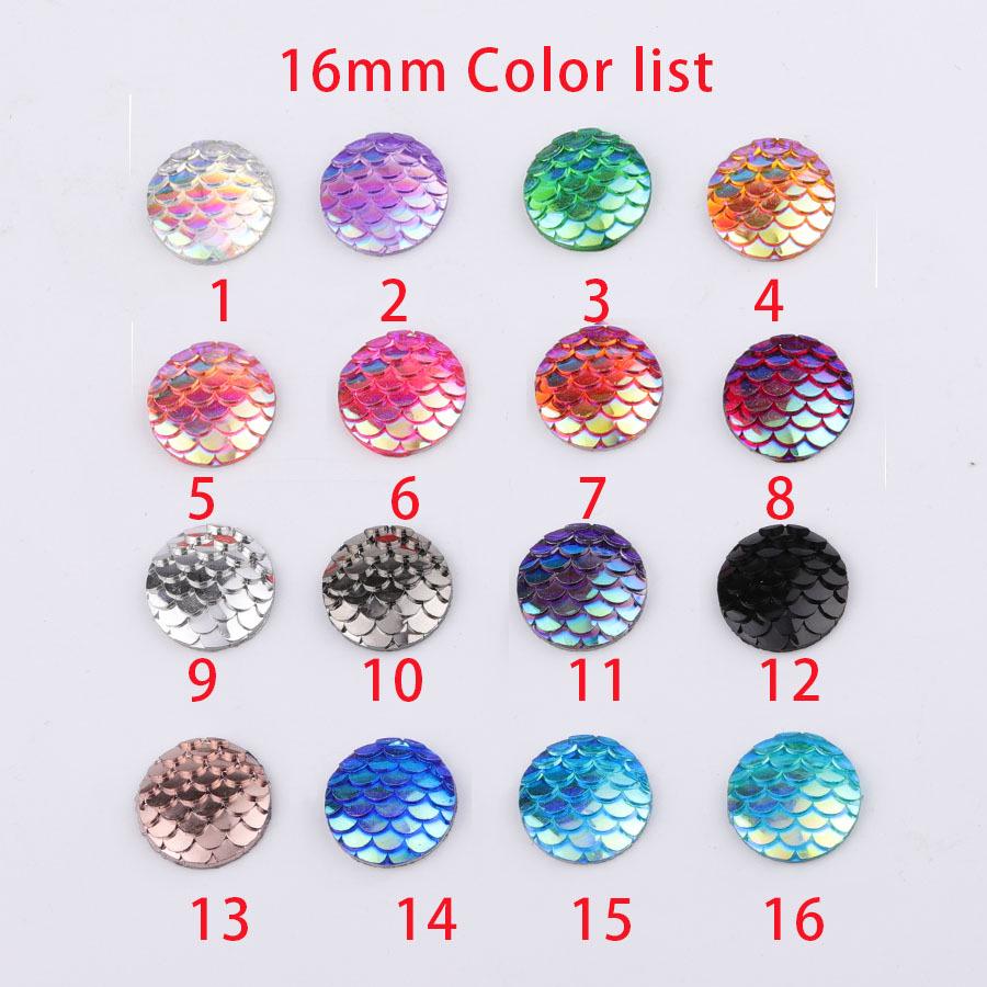 16MM DIY Jewelry Flat Resin Rhinestones: Round Fish Scale AB Color Patches
