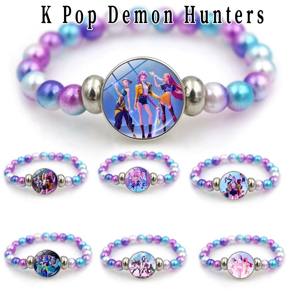 KPop Demon Hunters Bracelets Girls Fashion Beaded Wristband Cute Cartoon Figure Jewelry Accessories Children Christmas Gift Toys