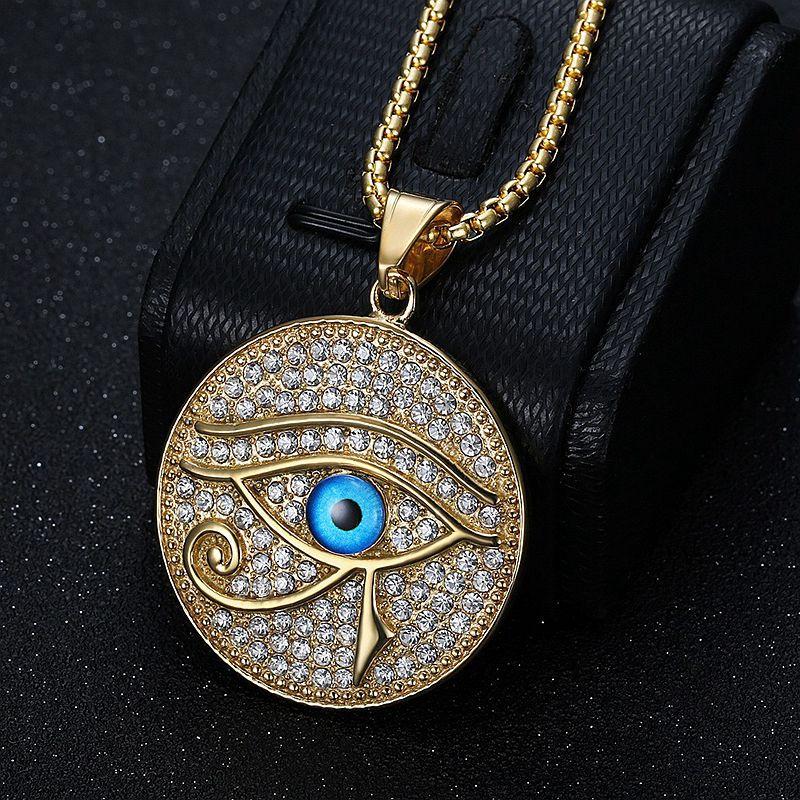 European and American Jewelry Gold-plated Rhinestone Blue Eye of Horus Pendant Necklace 2026 60CM