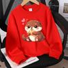 Kids Crew Neck Sweatshirt, Cute Otter Holding Fish Print, Soft Cozy Pullover for Autumn & Winter