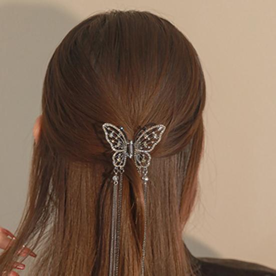 Hair Clip Realistic Butterflies Luxury Hollow Out Long Tassel Faux Pearl Fix Hair Non-Slip Hair Decoration Stable Back Head Hair Clip Hair Accessories