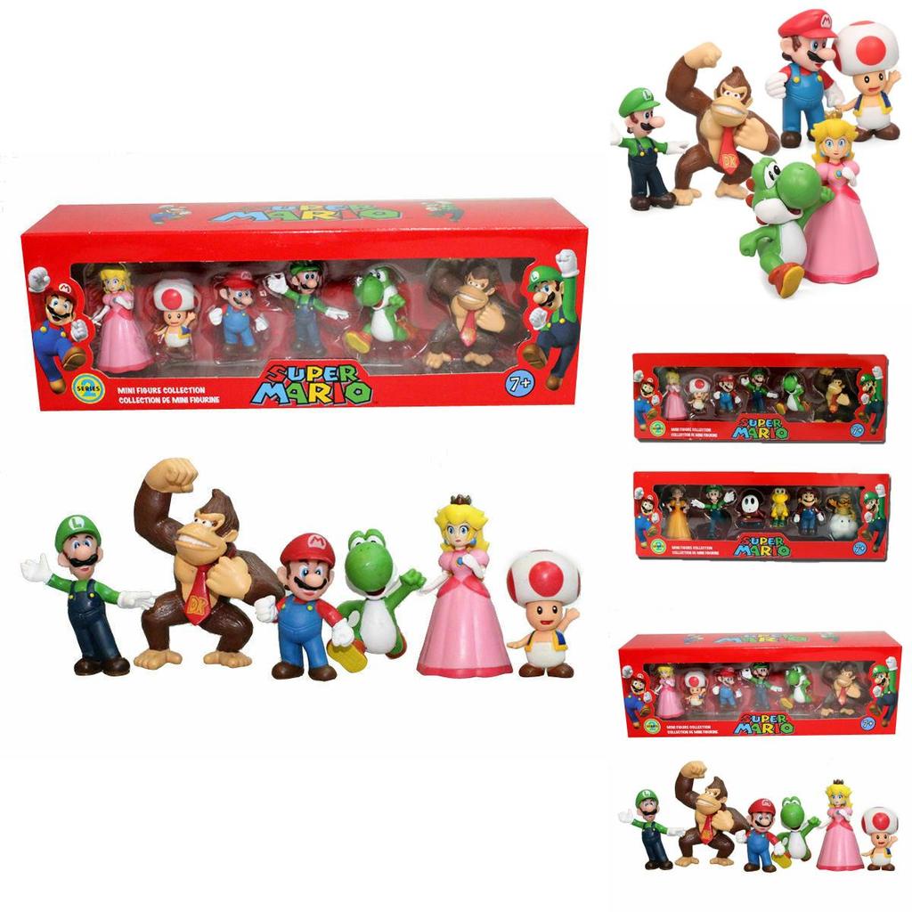 Sechsteiliges Super Mario Bros Actionfiguren-Spielzeugset mit Luigi, Yoshi und Pilz-Sammelfiguren für Kinder