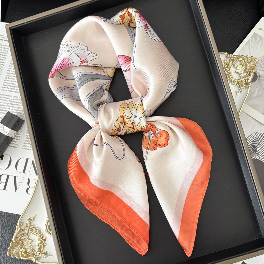 New Luxury Fashion Print 70*70cm Square Scarf Women Soft Satin Hairband Neckerchief Tie Female Headband Foulard Bag Ribbon