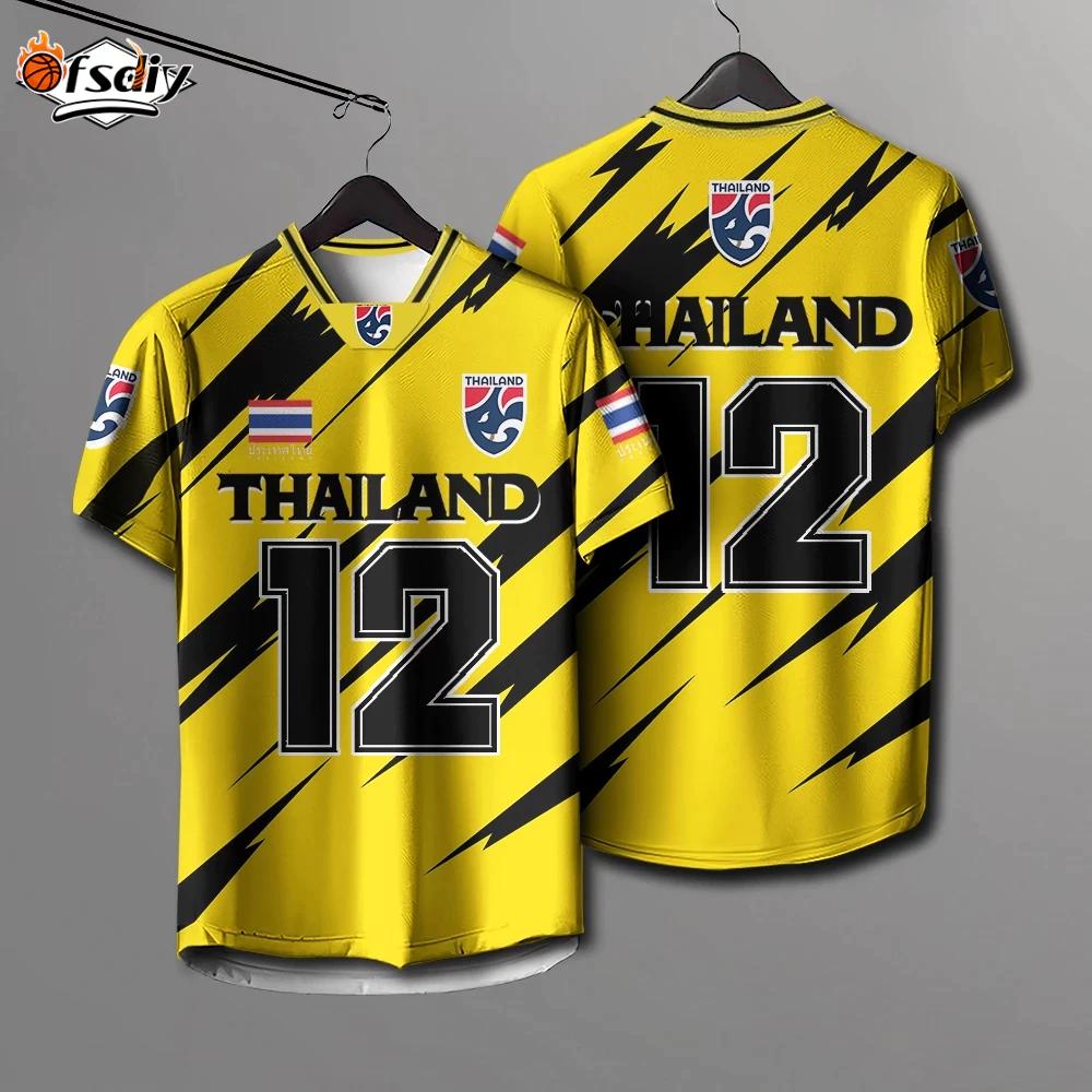 

ТАИЛАНД Футбол Футбол V-образный вырез Красочная Винтажная Футболка Национальный Логотип Слона Значок Унисекс Мужчины Женщины ФУТБОЛКА Принт Быстросохнущая С коротким рукавом Униформа 5XL