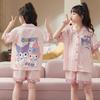 Girls Ice Silk Pajama Set Short Sleeve Cartoon Print Sleepwear Kids 8 Years