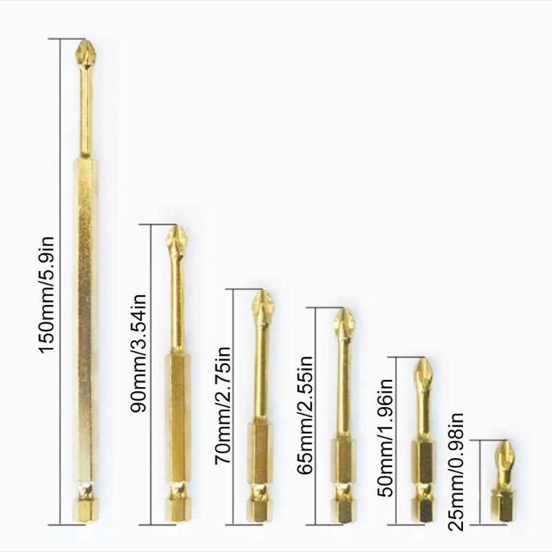 Alloy Steel Screwdriver Bit Set for Electric Drills, 25-150mm Length, PH00 PH2 Sizes, Gold Finish