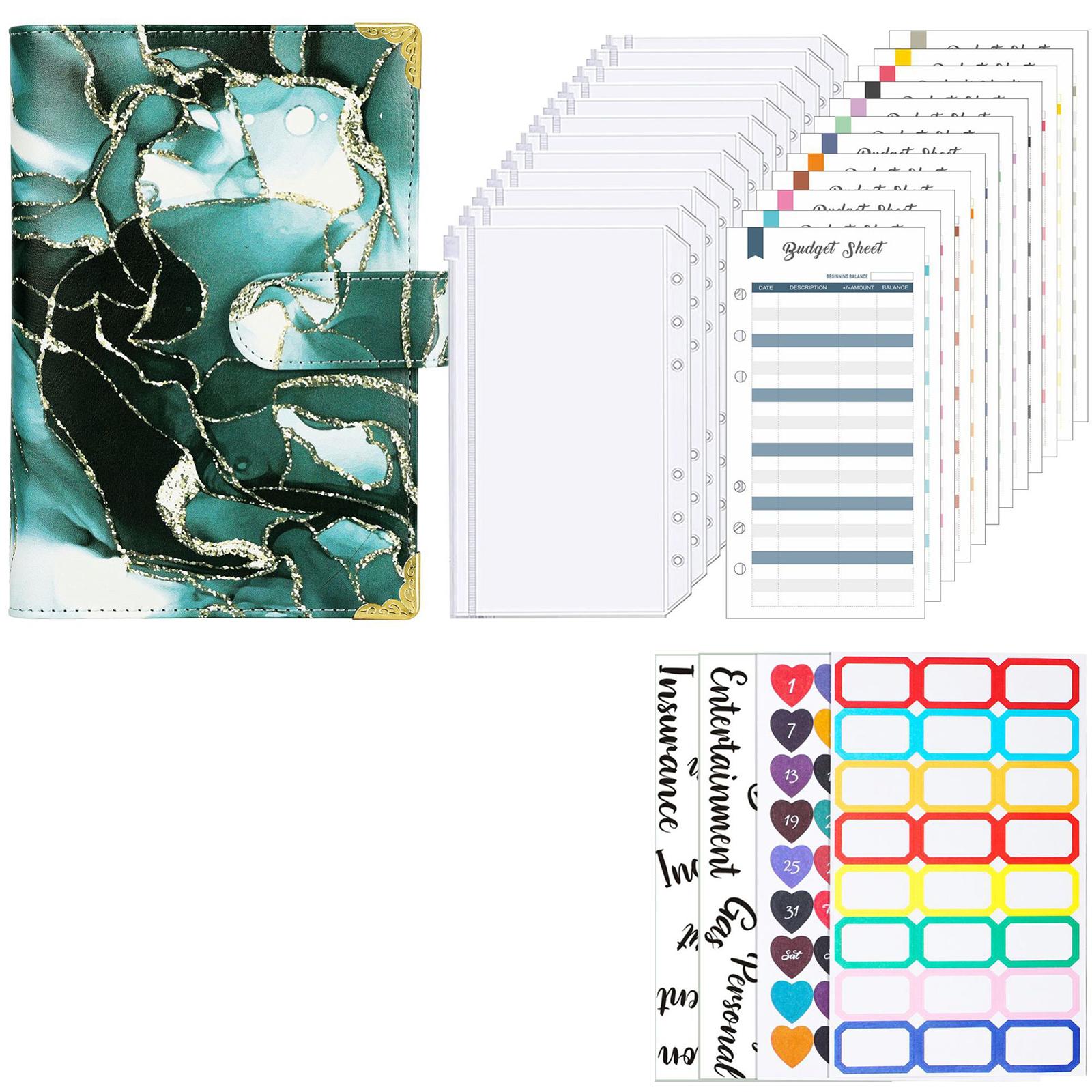 

Кожаная папка-регистратор с 12 конвертами для денег, 12 листами бюджета, наклейками для экономии денег, планировщиком бюджета 6