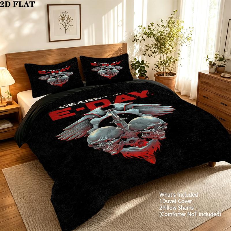 Gears War Pattern Bedding uilt Set uilt Cover Pillowcase Home Decoration Birthday Gift (1 * duvet cover + 2 * pillowcase without core)