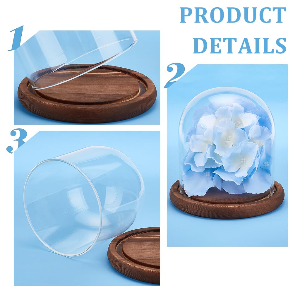 BENECREAT 14x13cm Transparent Eternal Flower Glass Cover Cloche Dome Micro Landscape with Wood-Colored Base for DIY Flower Crafts