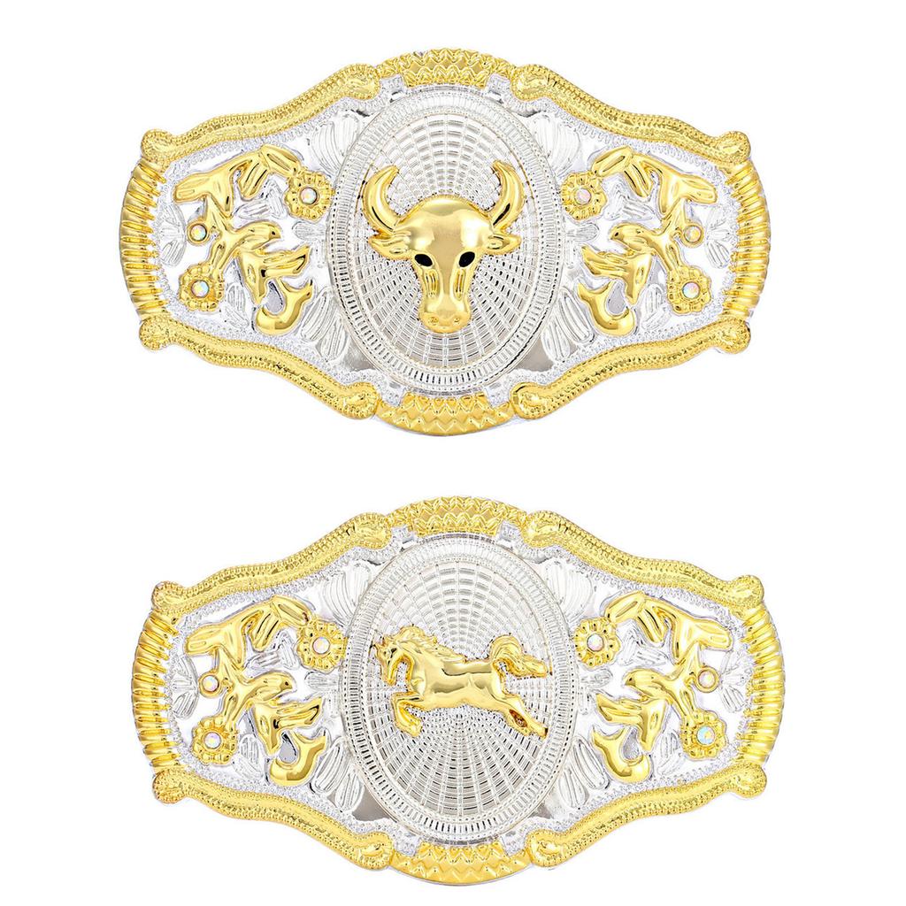 Vintage Western Cowboy Belt Buckle For Men Heavy Bull Longhorn Design Magnetic Clasp Double Sided Zinc Alloy