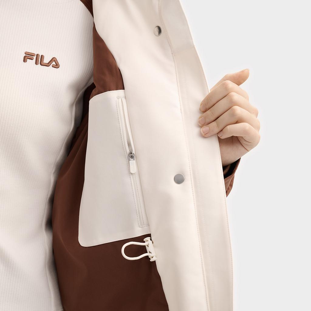 FILA Original Fashion Casual Sports Personality Trendy Color Block Loose Mid-Length Down Jacket Women Outerwear Mulan-Brown F11W549903FBN
