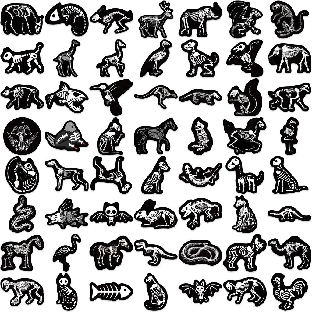56Pcs Cool Dark Animal Mixed Skeleton Stickers For Scrapbooking Supplies Glass Phone Guitar Diy Sticker Pack