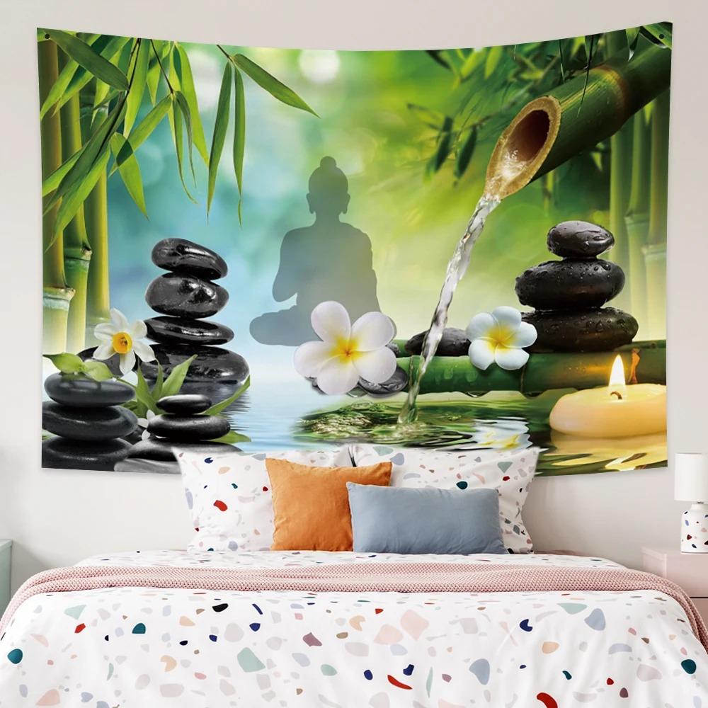Lotus Forest Tapestry Bohemian Bedroom Waterfall Pattern Background Cloth Home Decor Living Room Wall Hanging Cloth