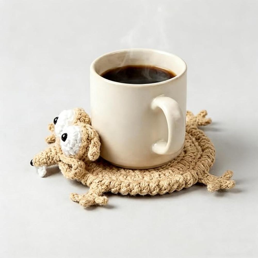 Lustige gehäkelte Eichhörnchen-Untersetzer, Lustiger gewebter Untersetzer, Niedliche Tassenunterlage in Eichhörnchenform, Niedliche gestrickte Schreibtisch-Accessoires