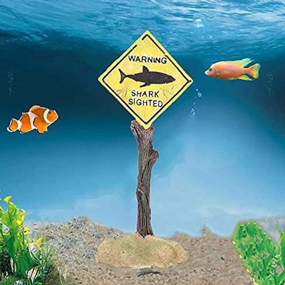 1PC Aquarium Landscape Decoration, Yellow Shark Warning Sign, Fun Aquarium Landscape Decoration