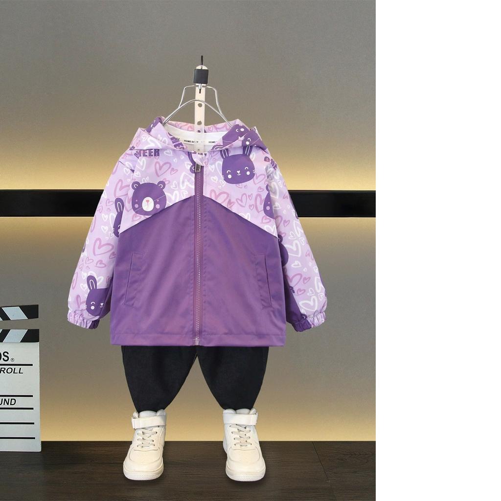 Spring Baby Girls Hooded Jackets Kids Cat Bear Printed Long Sleeve Zipper Coats Autumn Children Boys Casual Outerwear