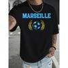 Herren Marseille Frankreich-Thema T-Shirt - Urban Casual Marseille Print Rundhals Kurzarmshirt, Weiches Atmungsaktives Sommer-T-Shirt Geeignet für Sport