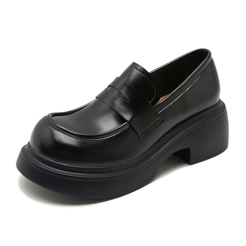 

Platform loafers women s leather 2025 new spring muffin shoes versatile British style small leather shoes one-pedal single shoes 35