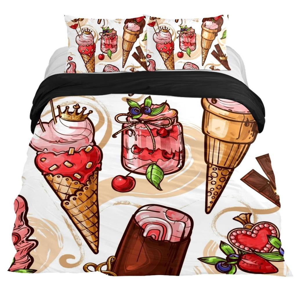 French Macaron Chocolate Print Bedding Set Colorful Duvet Cover 3D Print Comforter Cover Dessert Food Girls Bed Linen 3pcs Queen