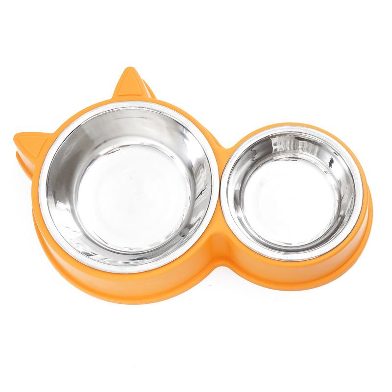 Cat-shaped Double-bowl Stainless Steel Tableware, Cat Basin Integrated Pet Bowl, Non-wet Mouth Feeding and Drinking for Dogs