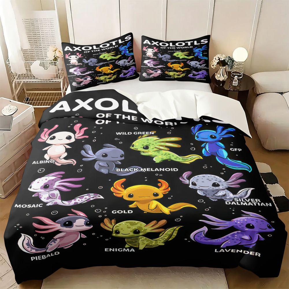 AXOLOTLS OF THE WORLD Print Duvet Cover Set 1 Duvet Cover&1/2 Pillowcase Soft Microfiber Bedding Set Modern Home Bedroom Decor