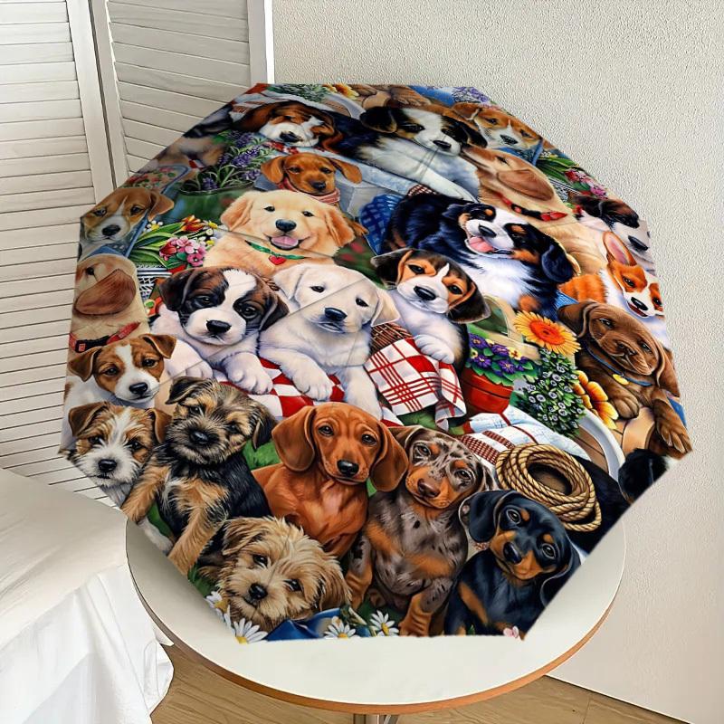 1PC Puppies Flowers Umbrella-8-Rib Reinforced Portable Folding Travel Suitable for All Seasons Outdoor Daily Use Is an Ideal Choice  -K0388