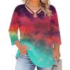 Damen Plus Size Blumenprint Dreiviertelarm Oberteil, Lässige Bluse, Locker Geschnittene Tunika für Frühling Sommer, Tägliches Tragen, Arbeit und Ausgehen