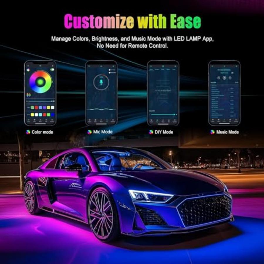 2 Pack Car LED Lights Interior Ambient Lighting Car with Smart APP Control Multicolor Interior LED Lights with Music Mode for T