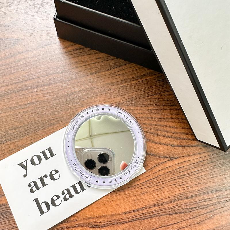 Round Mirror Magnetic Suction Mobile Phone Airbag Bracket Base Portable Makeup Mirror Simple Mirror Sticker Refrigerator Sticker Makeup Mirror
