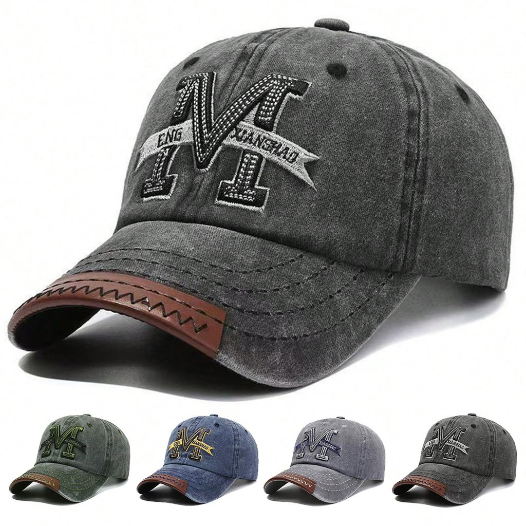 Men M Letter Wash Baseball Cap Outdoor Adjustable Sunscreen Leisure Hat Spring Autumn Travel Tourism Beach Vacation