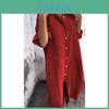 Spring Summer Womens Loose Fit Cotton Linen Dress With Shirt Collar For Casual Everyday Wear