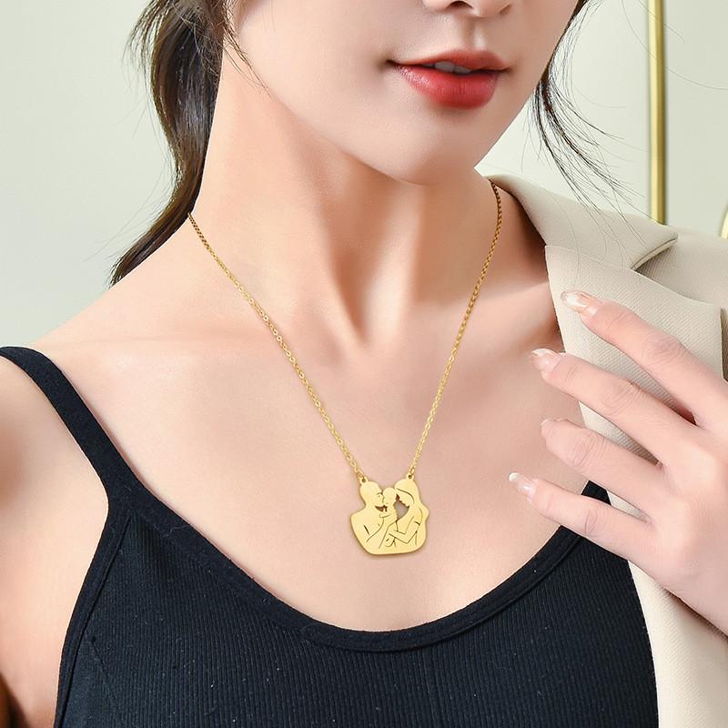 Highquality Polished Titanium Steel Family Necklace For Trendy Couples In Elegant Gold And Silver Colors