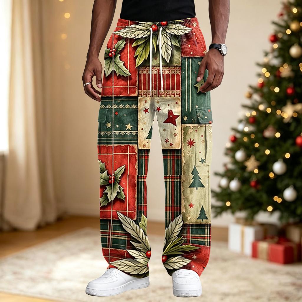 Men's Street Casual Loose Fit Comfortable Athletic Pants with Christmas Print