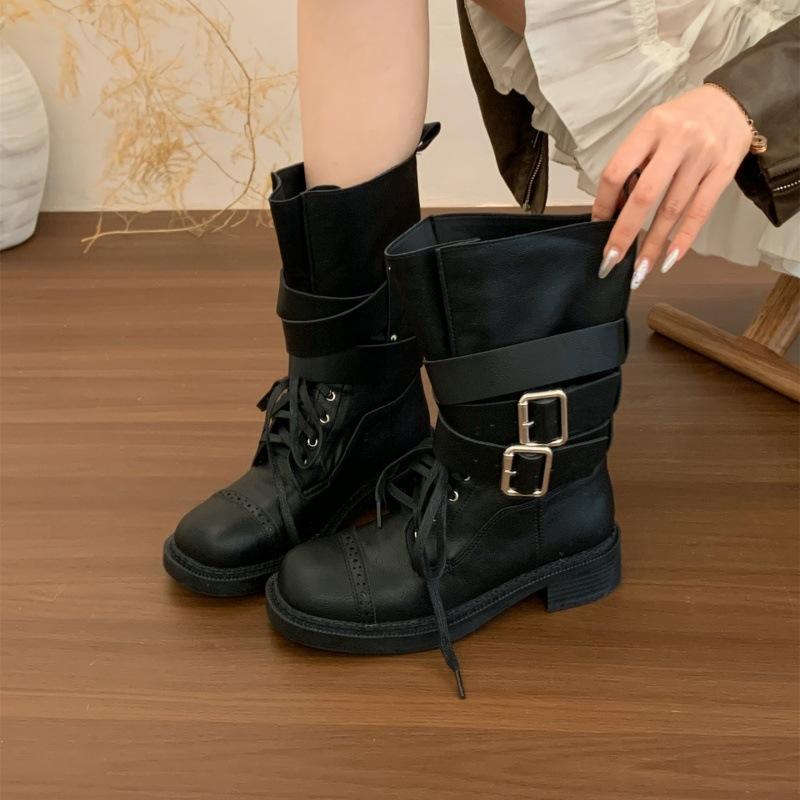 

Suding Home~ 4CM Height Increase Retro Spice Girls Coarse Heel Martin Boots Women s Autumn and Winter Short Boots Knight Boots Locomotive Short Boots 40 чорний